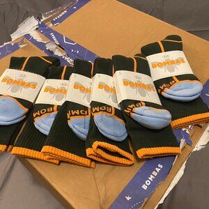 [6 Pack] Bombas Neon Tipping Border Midnightolive Medium Calf Socks